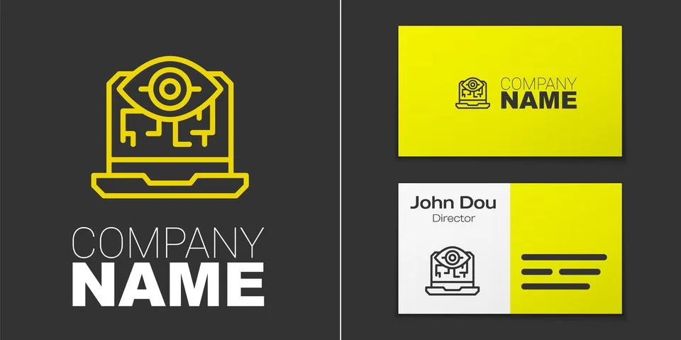 Logotype line Computer vision icon isolated on grey background. Technical vision Illustrazione stock