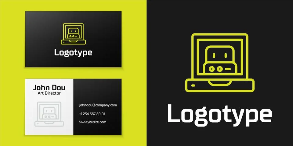 Logotype line Creating robot icon isolated on black background. Artificial Stock Illustration