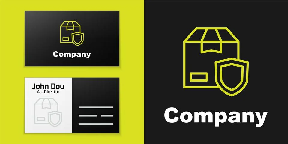 Logotype line Delivery security with shield icon isolated on black background Stock Illustration