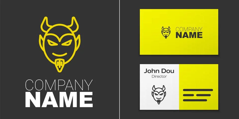 Logotype line Devil head icon isolated on grey background. Happy Halloween party Stock Illustration