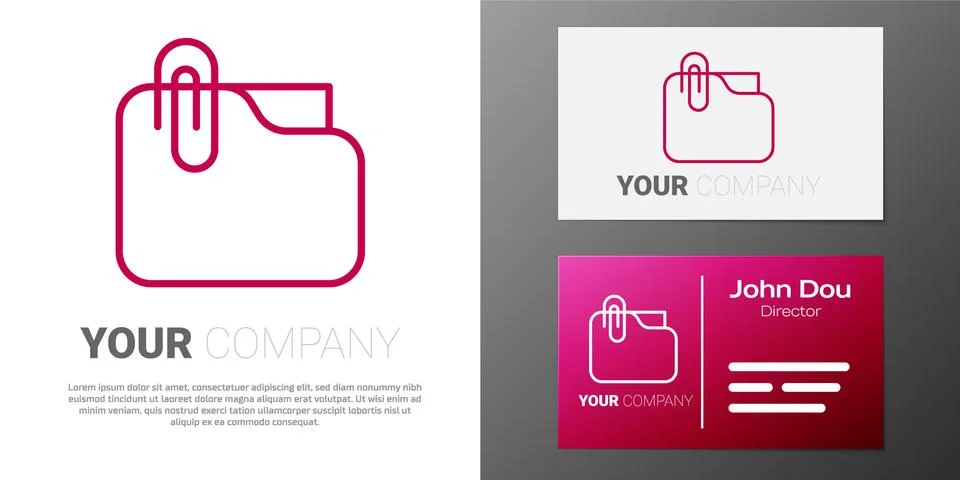 Logotype line Document folder with paper clip icon isolated on white background Stock Illustration