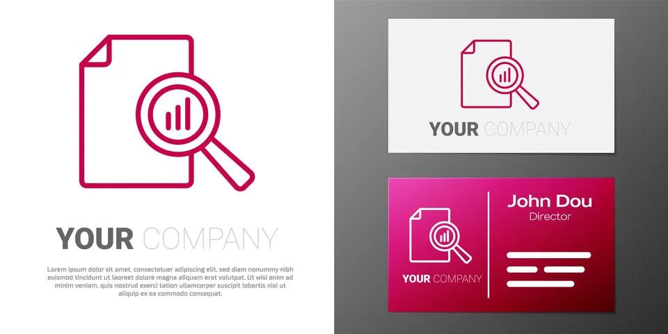 Logotype line Document with graph chart icon isolated on white background. .. Illustrazione stock