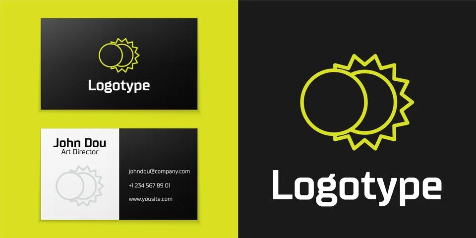 Logotype line Eclipse of the sun icon isolated on black background. Total sonar Stock Illustration