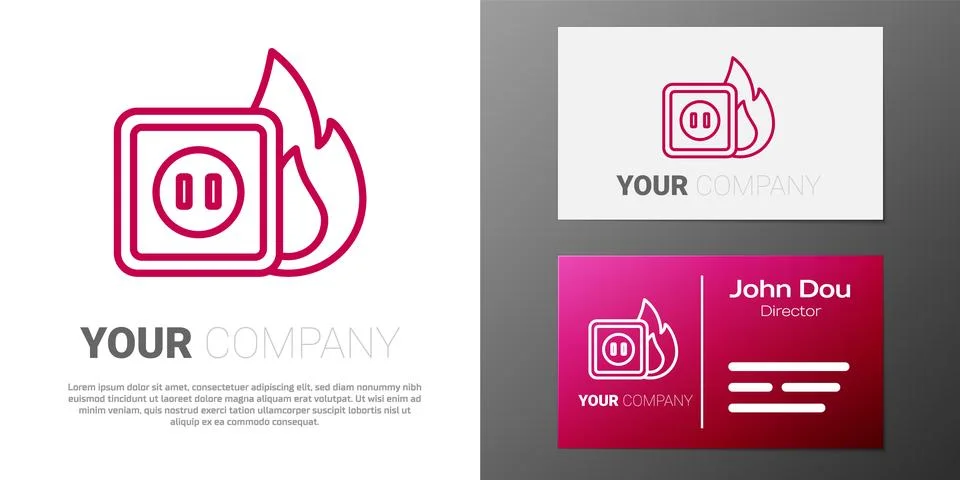 Logotype line Electric wiring of socket in fire icon isolated on white back.. Stock Illustration