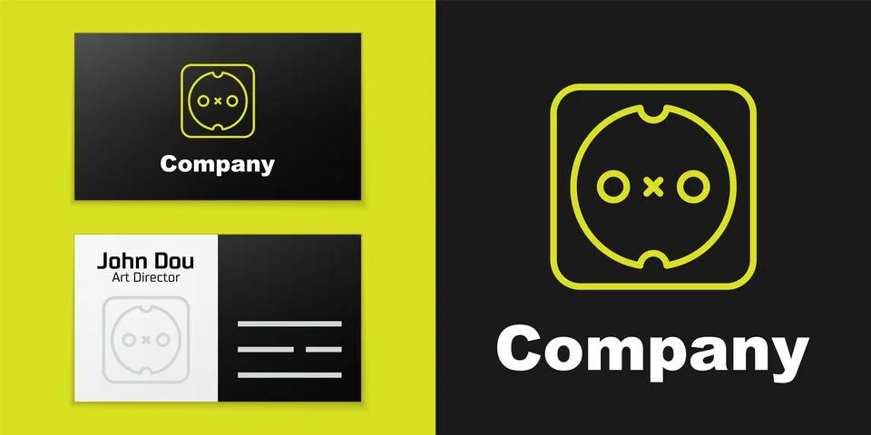 Logotype line Electrical outlet icon isolated on black background. Power socket Illustrazione stock