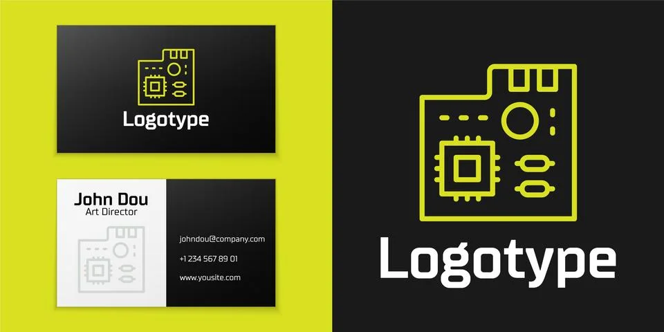 Logotype line Electronic computer components motherboard digital chip integrated Stockillustratie