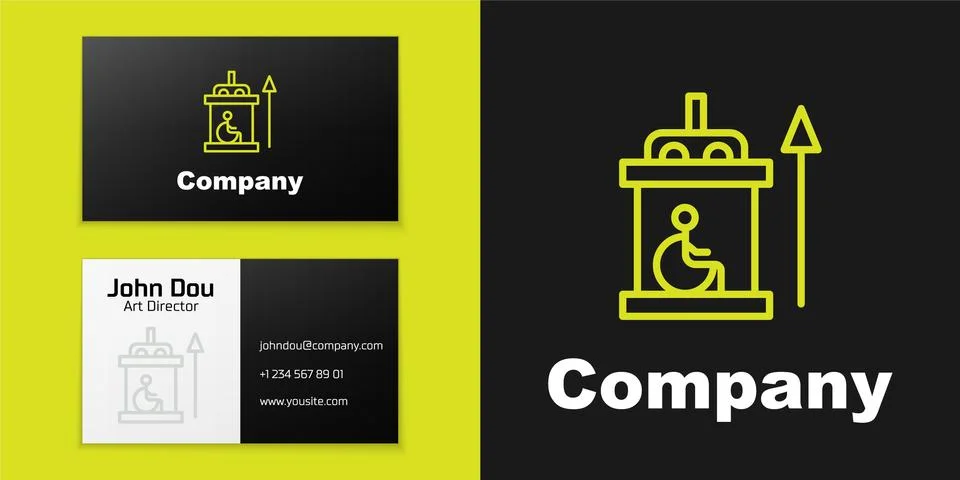 Logotype line Elevator for disabled icon isolated on black background. Logo Stock Illustration