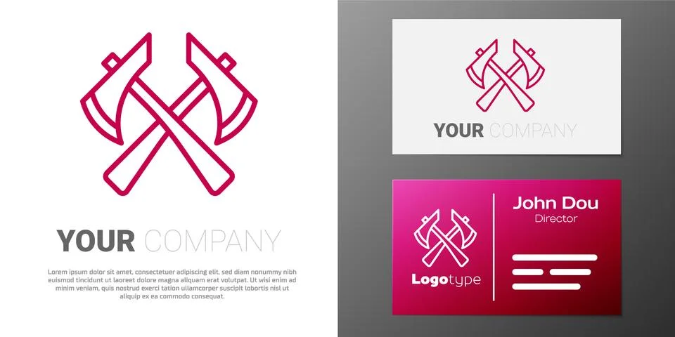 Logotype line Firefighter axe icon isolated on white background. Fire axe. Logo Stock Illustration