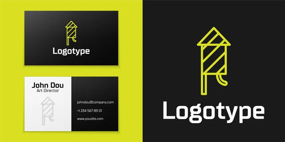 Logotype line Firework rocket icon isolated on black background. Concept of f Stock Illustration