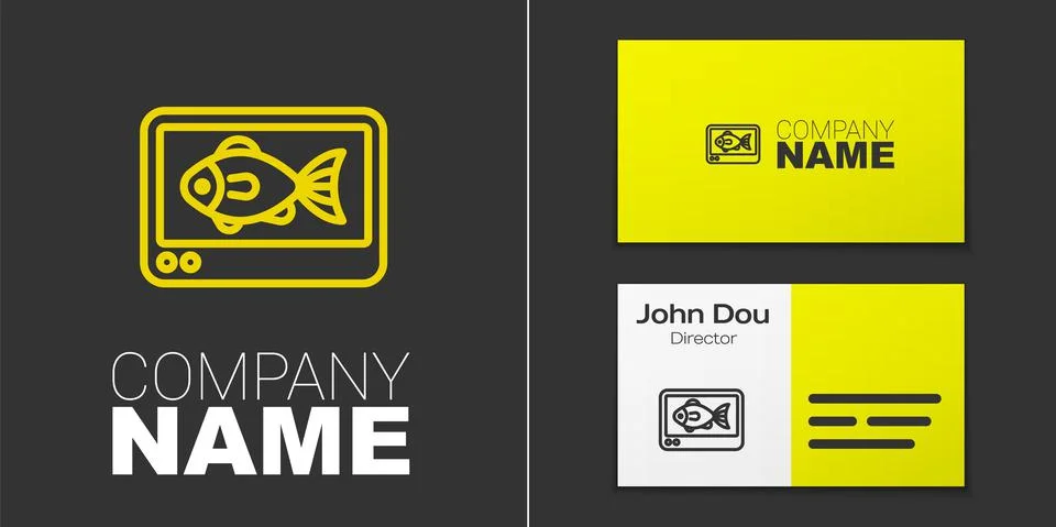 Logotype line Fish finder echo sounder icon isolated on grey background Stock Illustration