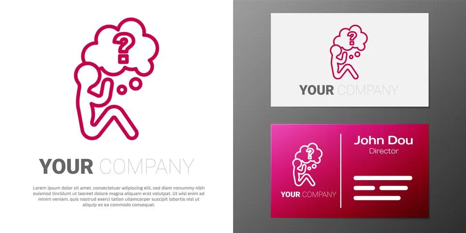 Logotype line Human head with question mark icon isolated on white background Illustrazione stock
