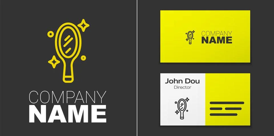 Logotype line Magic hand mirror icon isolated on grey background. Logo desi.. Stock Illustration