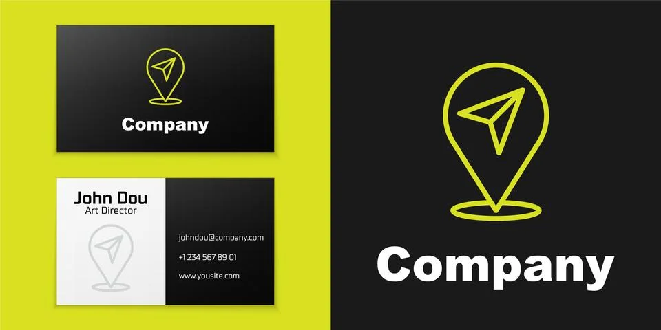 Logotype line Map pin icon isolated on black background. Navigation, pointer Stock Illustration
