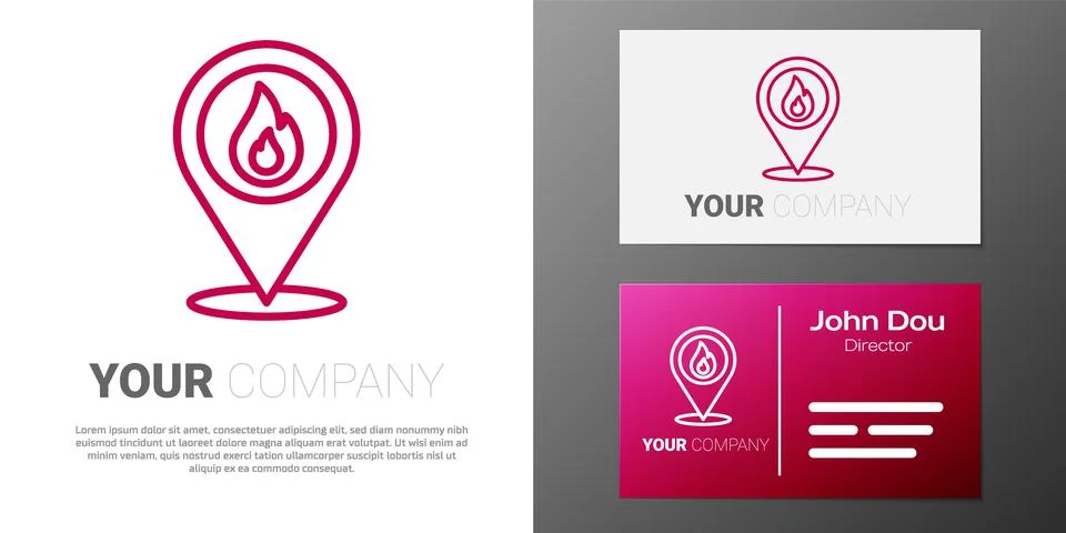 Logotype line Map pointer with fire flame icon isolated on white background 스톡 일러스트