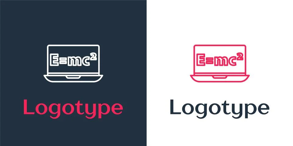 Logotype line Math system of equation solution on laptop icon isolated on white 스톡 일러스트