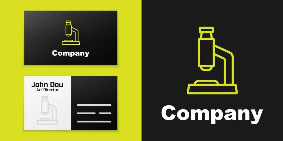 Logotype line Microscope icon isolated on black background. Chemistry, phar.. Stock Illustration