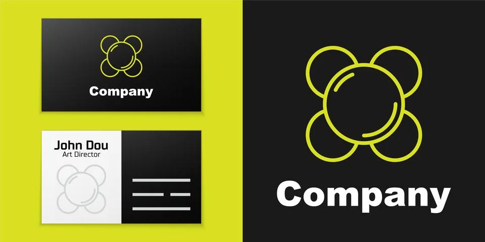Logotype line Molecule icon isolated on black background. Structure of molecules Stock Illustration