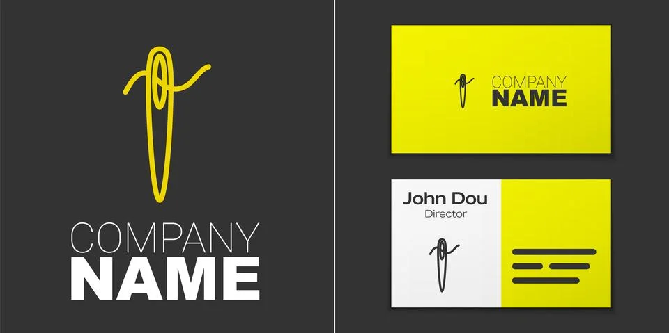 Logotype line Needle for sewing with thread icon isolated on grey background Stock Illustration