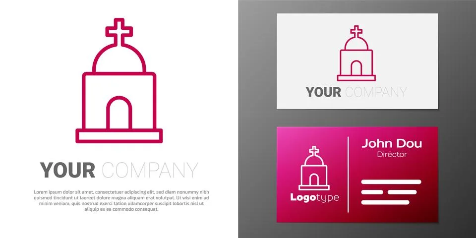 Logotype line Old crypt icon isolated on white background. Cemetery symbol Ilustración de archivo