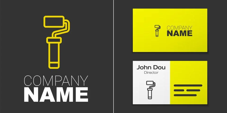 Logotype line Paint roller brush icon isolated on grey background. Logo des.. Illustration