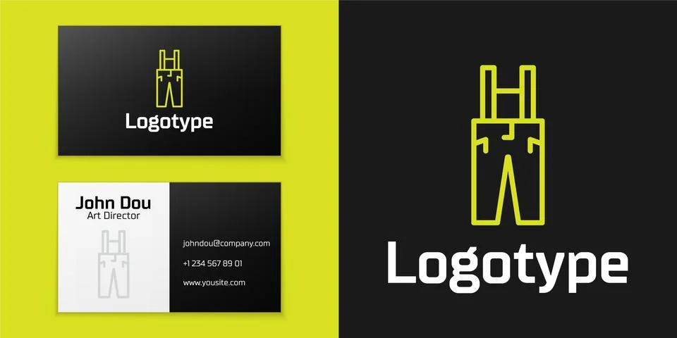 Logotype line Pants with suspenders icon isolated on black background. Logo Ilustração Stock