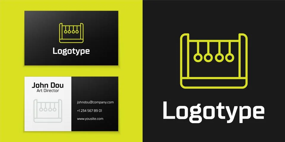 Logotype line Pendulum icon isolated on black background. Newtons cradle. Logo Stock Illustration