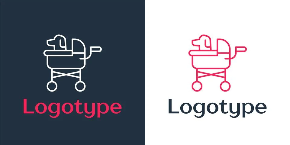 Logotype line Pet stroller icon isolated on white background. Logo design Ilustração Stock