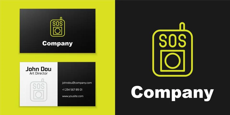 Logotype line Press the SOS button icon isolated on black background. Logo Stock Illustration