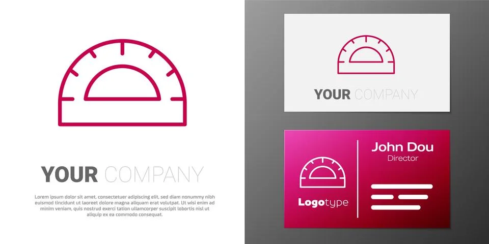 Logotype line Protractor grid for measuring degrees icon isolated on white Stock Illustration