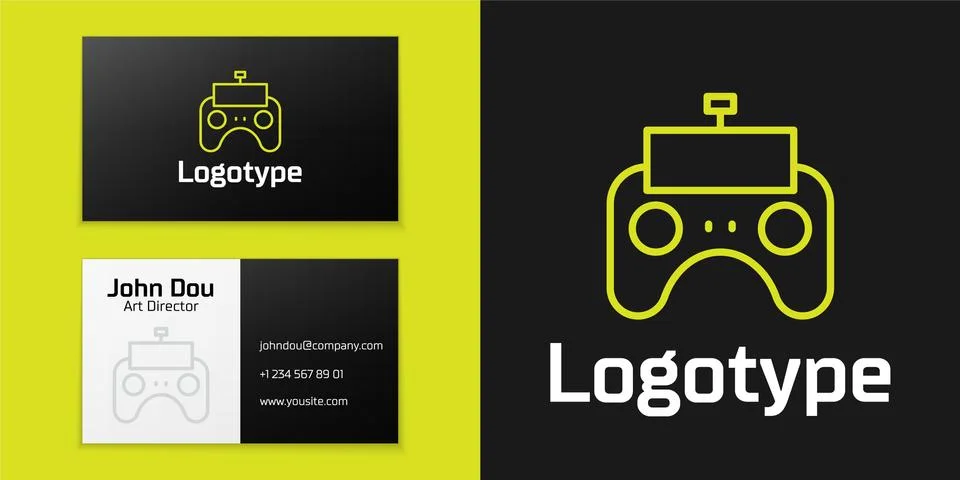 Logotype line Remote control icon isolated on black background. Logo design Illustrazione stock