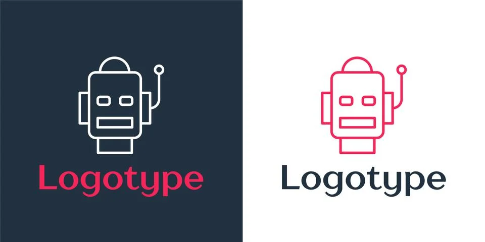 Logotype line Robot icon isolated on white background. Artificial intelligence Stock Illustration