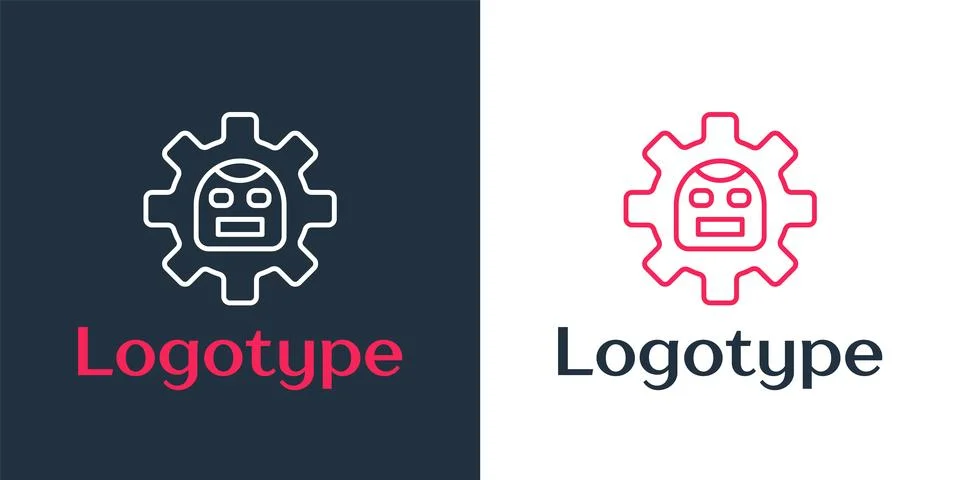 Logotype line Robot icon isolated on white background. Artificial intelligence Illustrazione stock