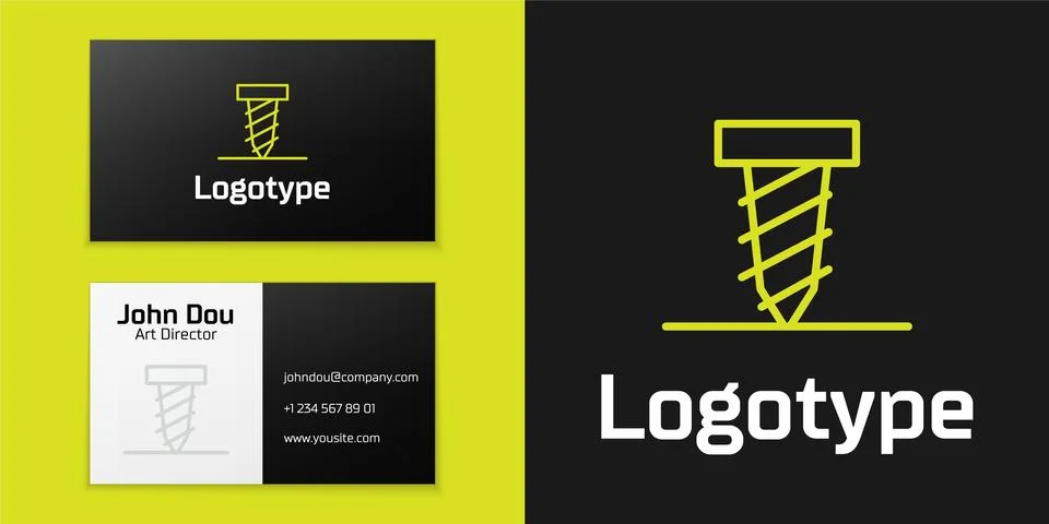 Logotype line Rotating drill digging a hole in a ground icon isolated on black Stock Illustration