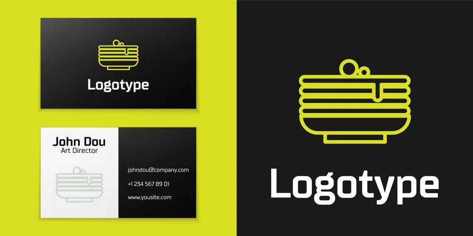 Logotype line Stack of pancakes icon isolated on black background. Baking with Stock Illustration