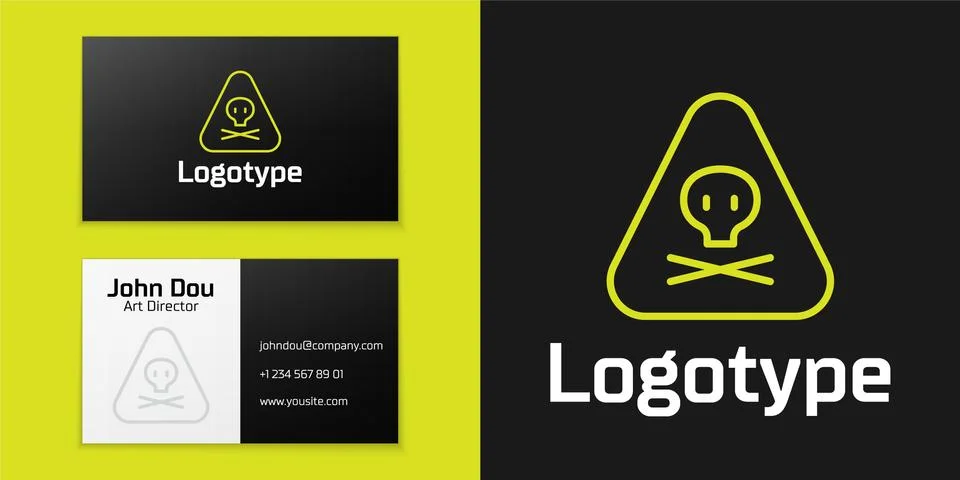 Logotype line Triangle warning toxic icon isolated on black background. Logo Ilustração Stock