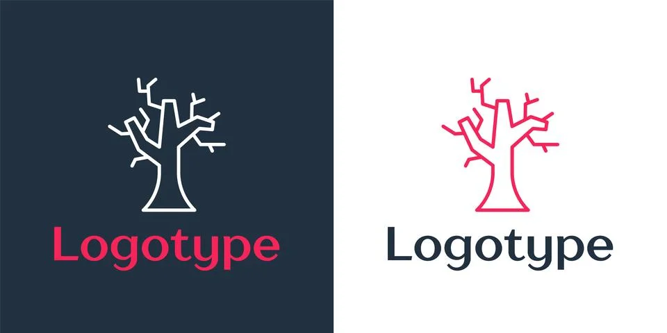 Logotype line Withered tree icon isolated on white background. Bare tree. Dea Stock Illustration