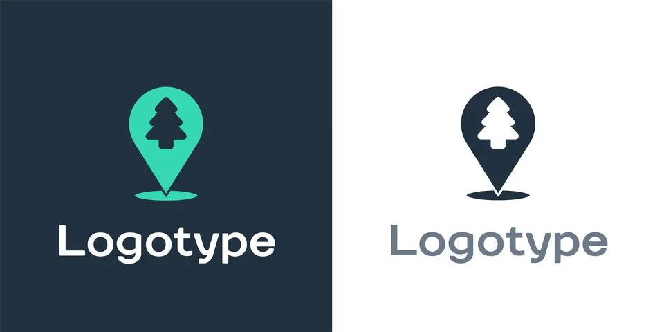 Logotype Location of the forest on a map icon isolated on white background. Logo Illustrazione stock
