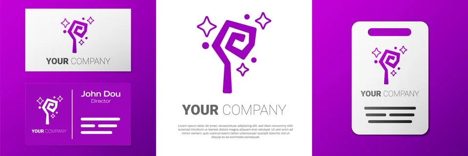 Logotype Magic staff icon isolated on white background. Magic wand, scepter.. Stock Illustration