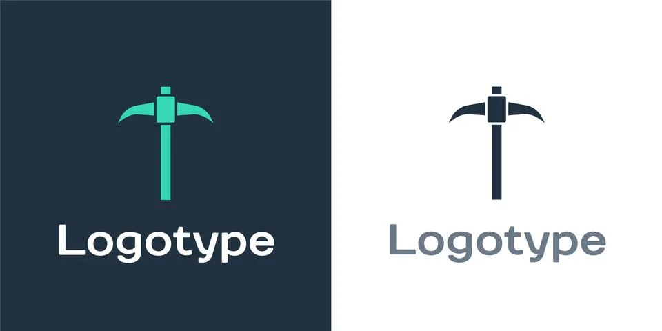 Logotype Pickaxe icon isolated on white background. Logo design template element Illustration