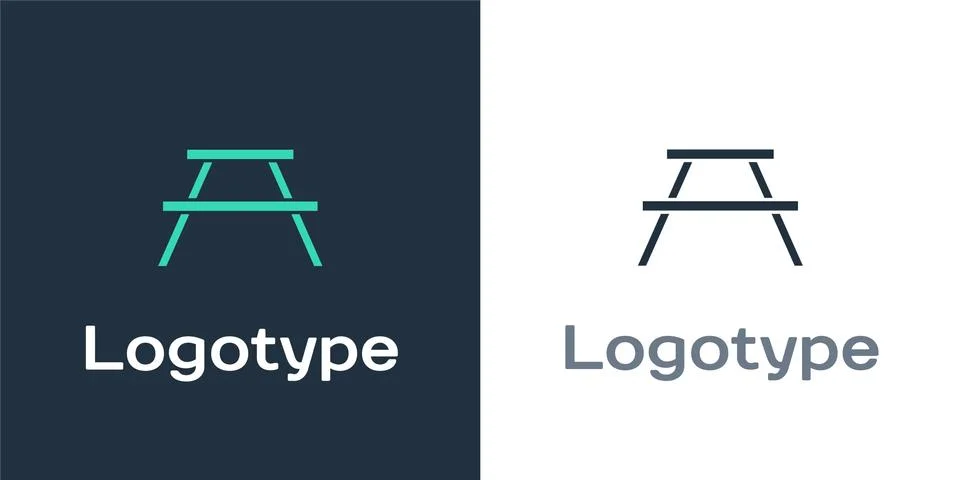 Logotype Picnic table with benches on either side of the table icon isolated on Stock Illustration