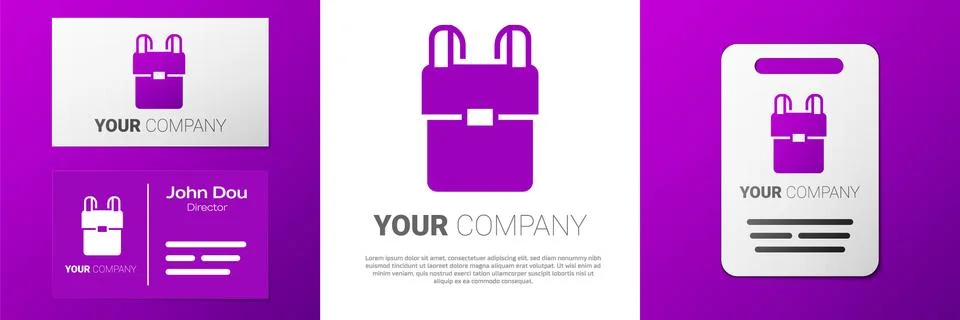 Logotype School backpack icon isolated on white background. Logo design template Illustrazione stock