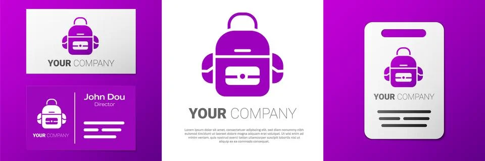 Logotype School backpack icon isolated on white background. Logo design template Illustrazione stock