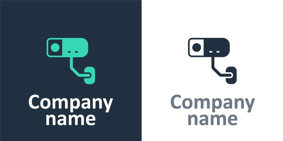 Logotype Security camera icon isolated on white background. Logo design template Illustrazione stock