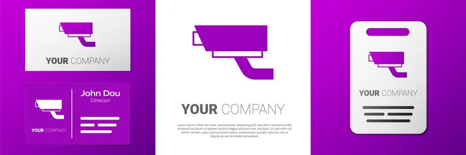 Logotype Security camera icon isolated on white background. Logo design template Illustrazione stock