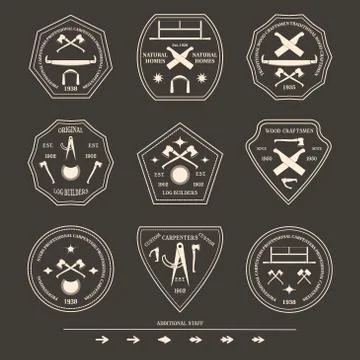 Logotype set for construction and carpentry industries. Design elements,  obj Stock Illustration