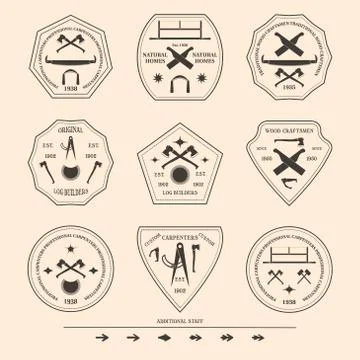 Logotype set for construction and carpentry industries. Design elements,  obj Stock Illustration