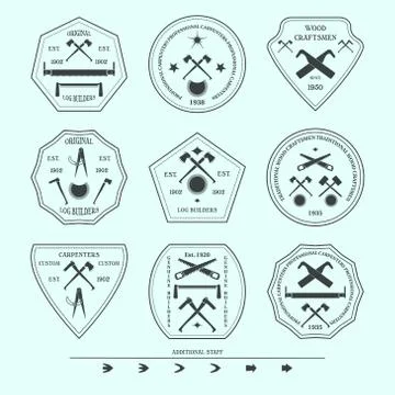Logotype set for construction and carpentry industries. Design elements,  obj Stock Illustration