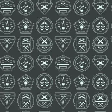 Logotype set for construction and carpentry industries seamless texture. Design Stock Illustration