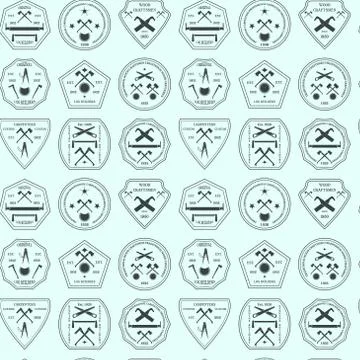 Logotype set for construction and carpentry industries seamless texture. Design Stock Illustration