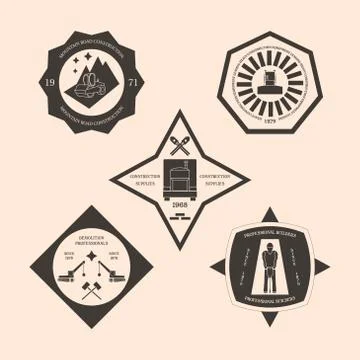 Logotype set for construction  industry. Design elements,  objects and tools. Stock Illustration